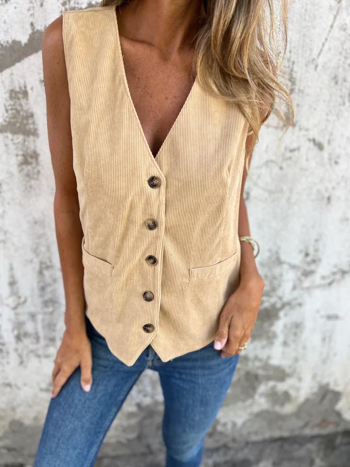 V-neck Single-breasted Sleeveless Vest